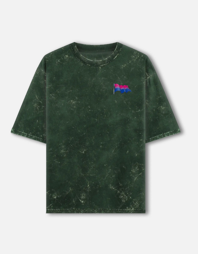 Bisexual Pride Waving Flag Acid Washed Oversized Tee